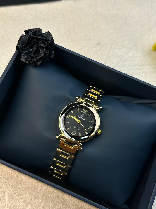 TIMAS Crystal Edge Golden Watch