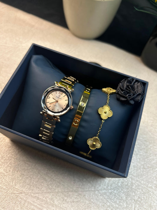 TIMAS Crystal Edge Watch & Bracelet Stack Set