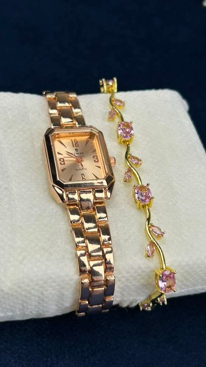 TIMAS Iconic Rose Gold Watch with Tulip Bracelet