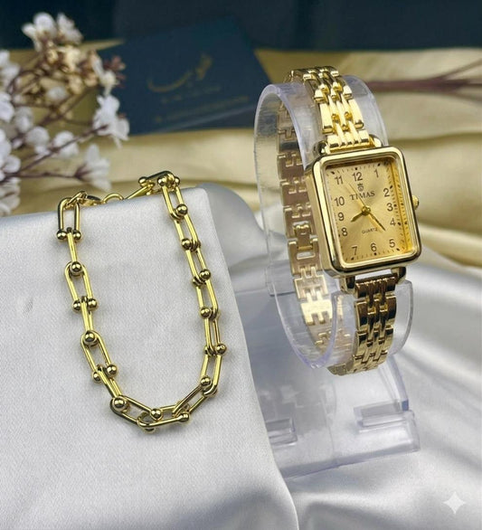 TIMAS Iconic Watch-Golden With Aurora Bracelet