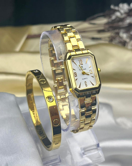 Timas Iconic Ladies Watch-Golden With Car-tier