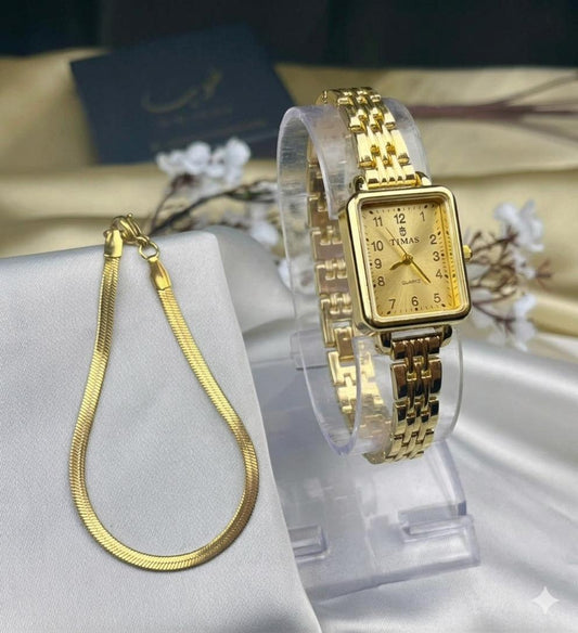 TIMAS Iconic Watch-Golden With Elegant Bracelet