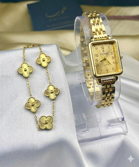TIMAS Iconic Watch-Golden With Golden Clover