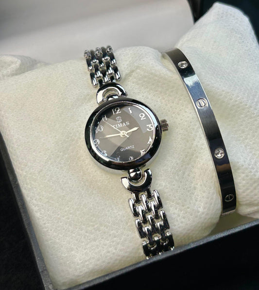 TIMAS Quartz Watch with Cartier Bracelet - Silver