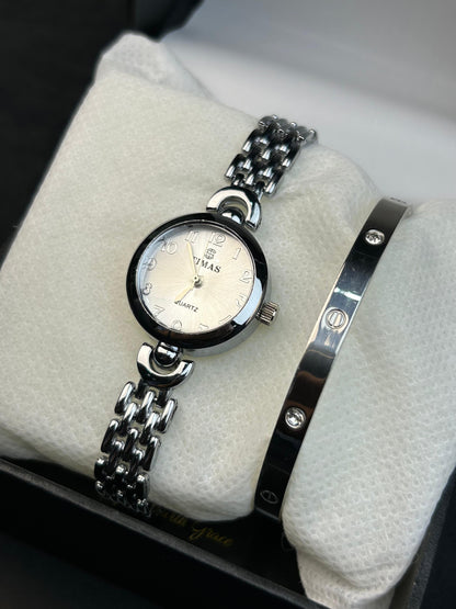 TIMAS Quartz Watch with Cartier Bracelet - Silver