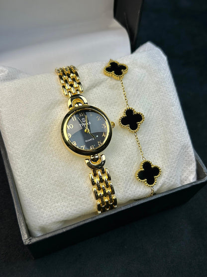 TIMAS Quartz Watch with Leaf Clover Bracelet – Golden