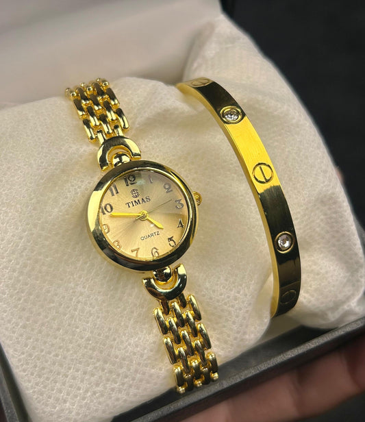 TIMAS Quartz Women Watch with Cartier - Golden