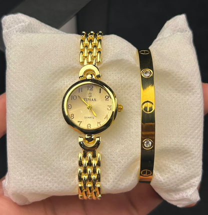 TIMAS Quartz Women Watch with Cartier - Golden