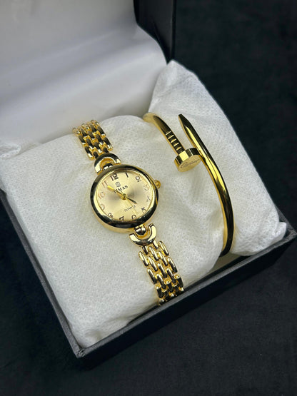 TIMAS Quartz Women Watch with Nail Armlet - Golden