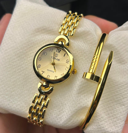TIMAS Quartz Women Watch with Nail Armlet - Golden