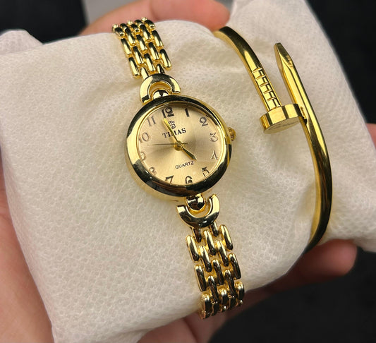 TIMAS Quartz Women Watch with Nail Armlet - Golden