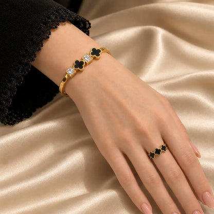 Trendy Black Clover Crystal Armlet and Ring