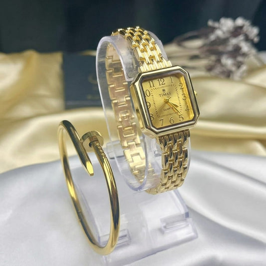Vintage Style Ladies Watch-Golden With Nail Cart-ier