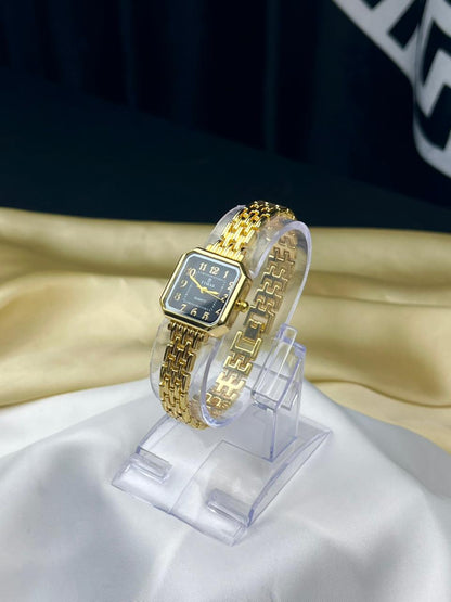 vintage style gold ladies watch with linked bracelet strap