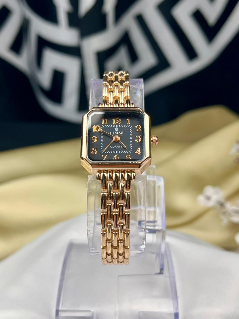 vintage style rose gold ladies watch with square dial bracelet strap