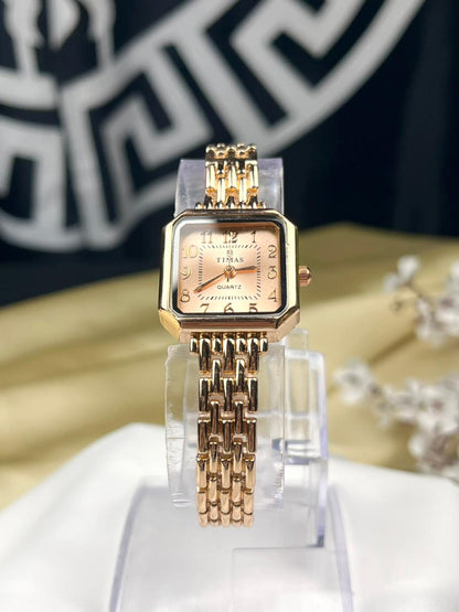 vintage style rose gold ladies watch with square dial bracelet strap