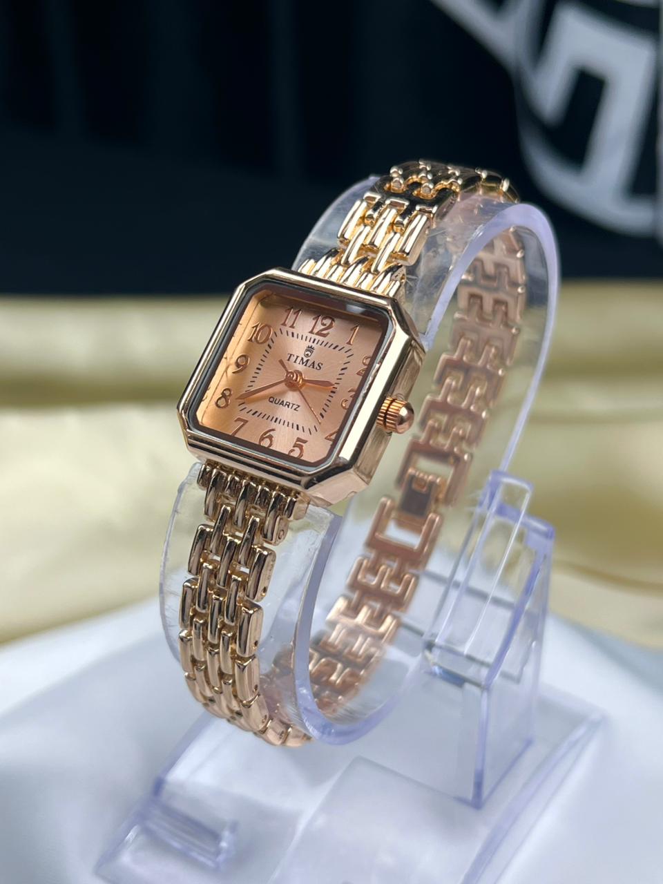 vintage style rose gold ladies watch with square dial bracelet strap