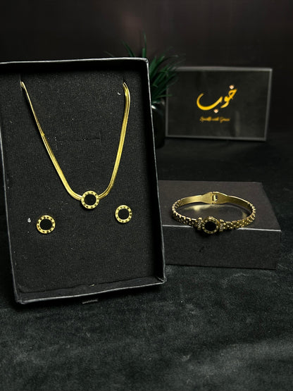 Classic Black Enamel Gold Jewelry Set
