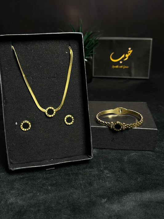 Classic Black Enamel Gold Jewelry Set
