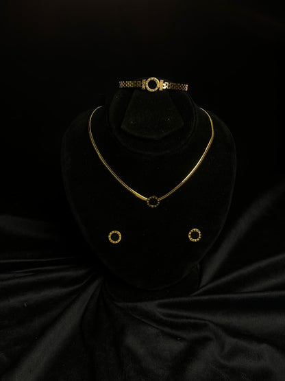 Classic Black Enamel Gold Jewelry Set