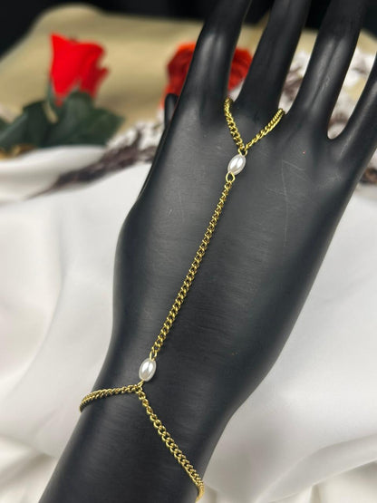 White Pearl Hand Chain Bracelet