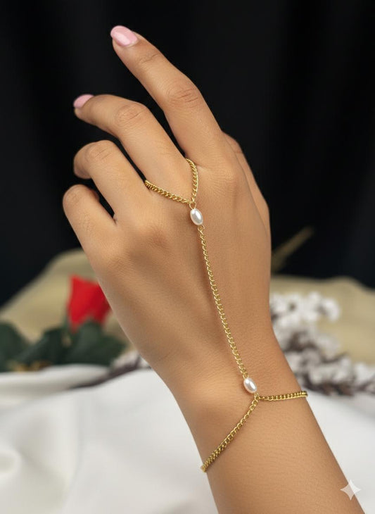 White Pearl Hand Chain Bracelet