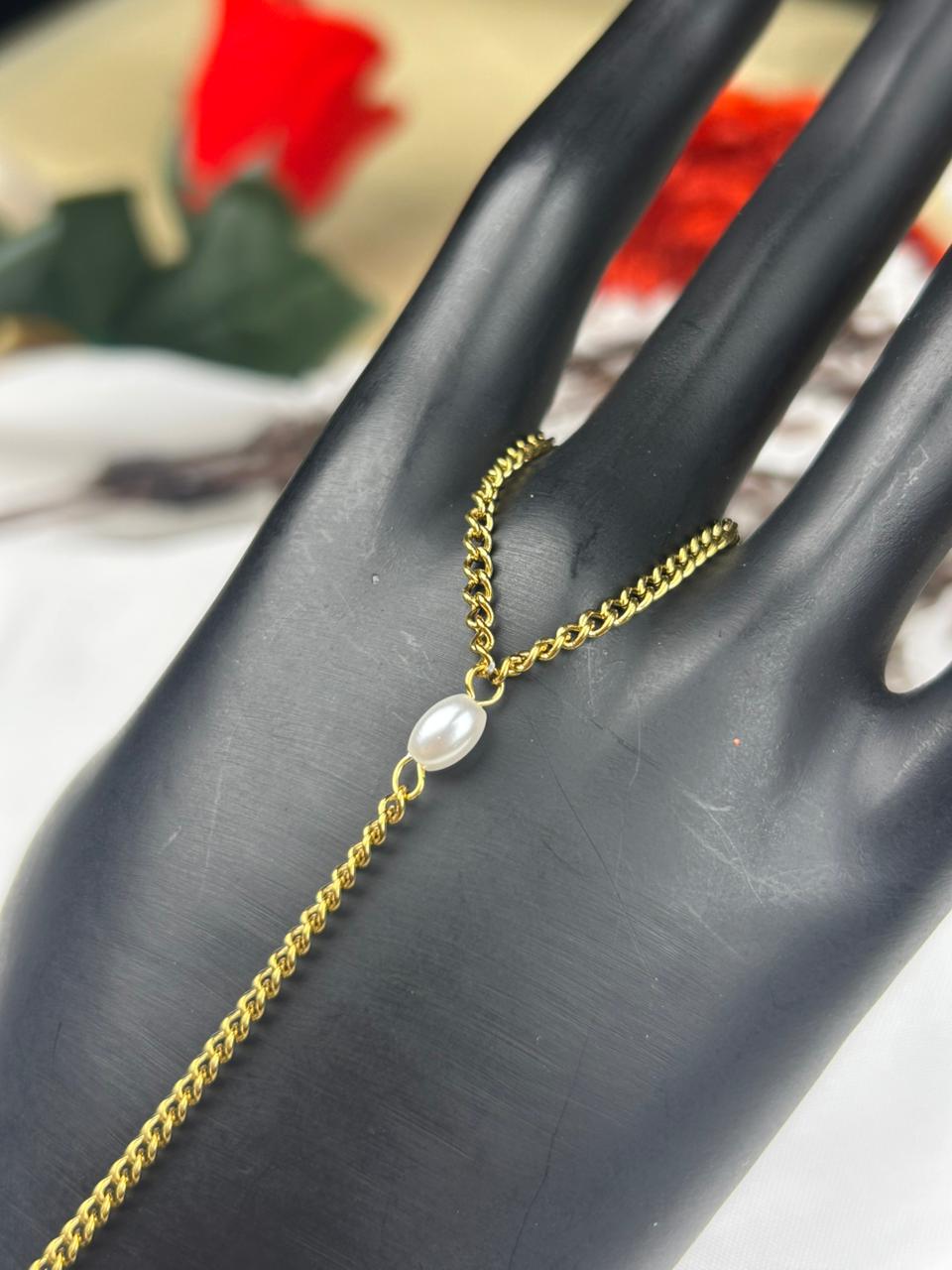 White Pearl Hand Chain Bracelet